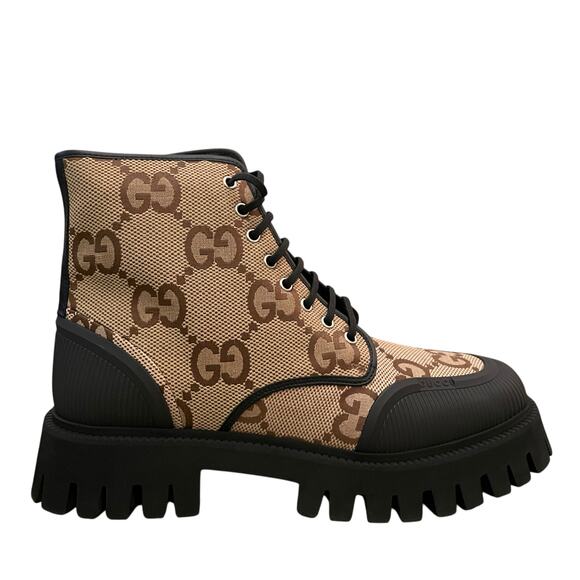 GUCCI Men's Maxi GG Supreme Canvas Combat Ankle Boots Camel Brown Sz 11.5  US 12 - Picture 1 of 16